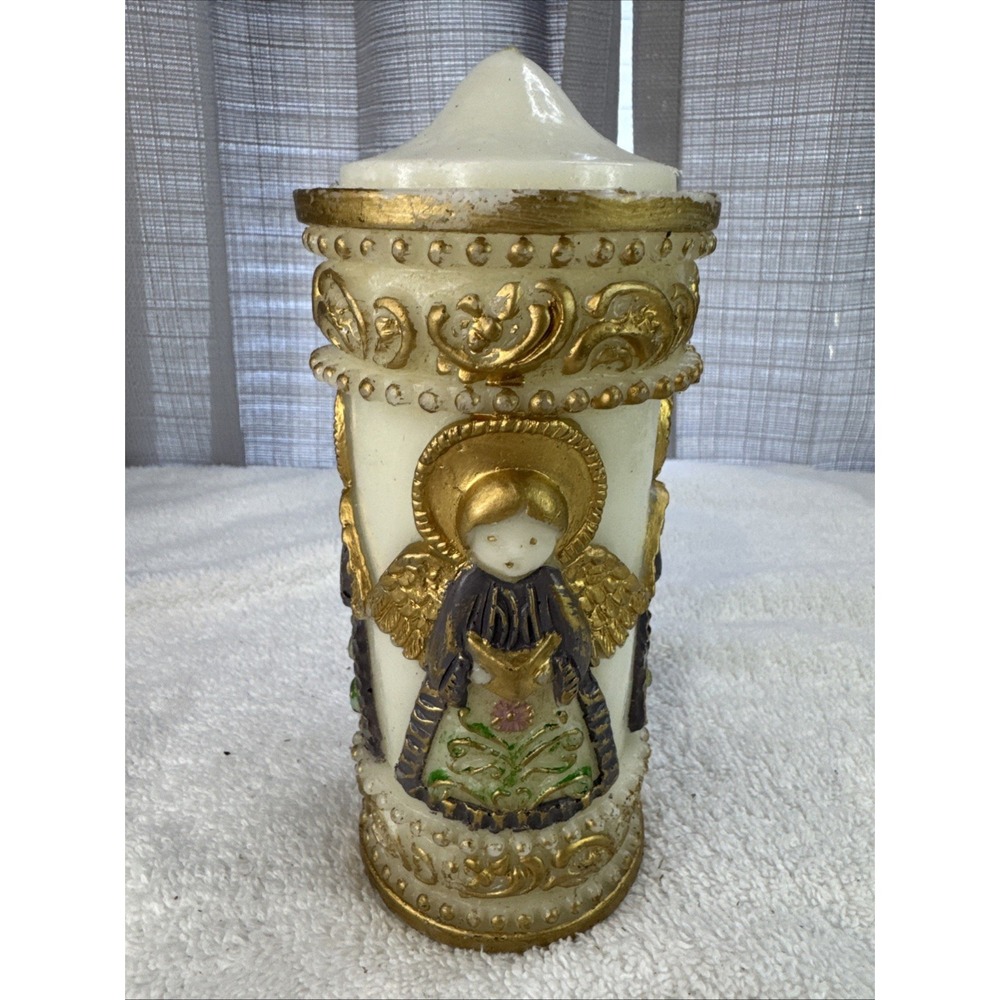 Vtg Angel Christmas Candle Sculpted Carved 3-D Pillar Candle Not Burnt!!!‎
